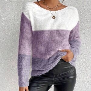 NEW! SHEIN Lavender and White Cozy Knit Sweater